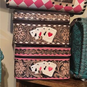 Hand Tooled/ hand painted  Leather Playing Cards jewelry boxes ♣️♥️♠️
